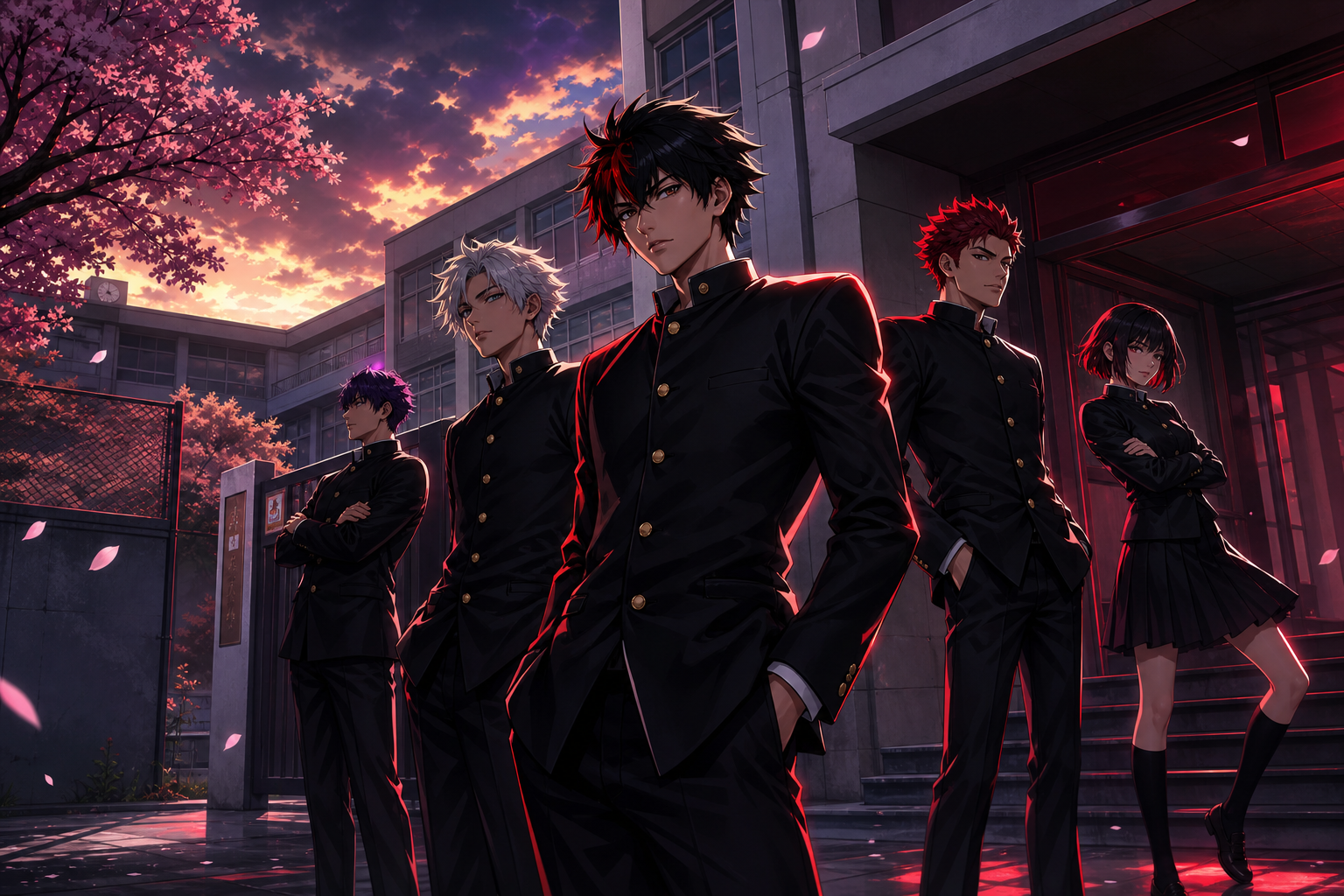 Gakuran guide hero artwork with black school uniforms